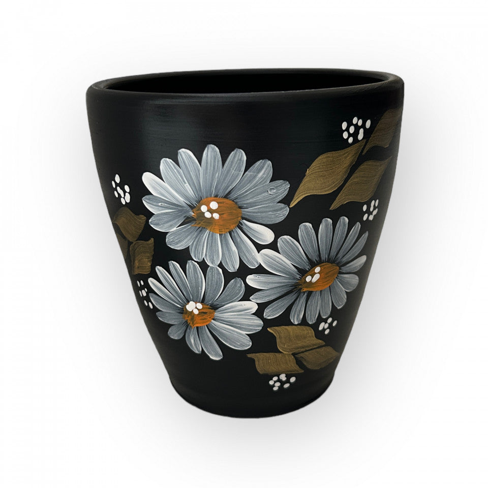 Vas ceramic, negru, pictat manual, 17 cm