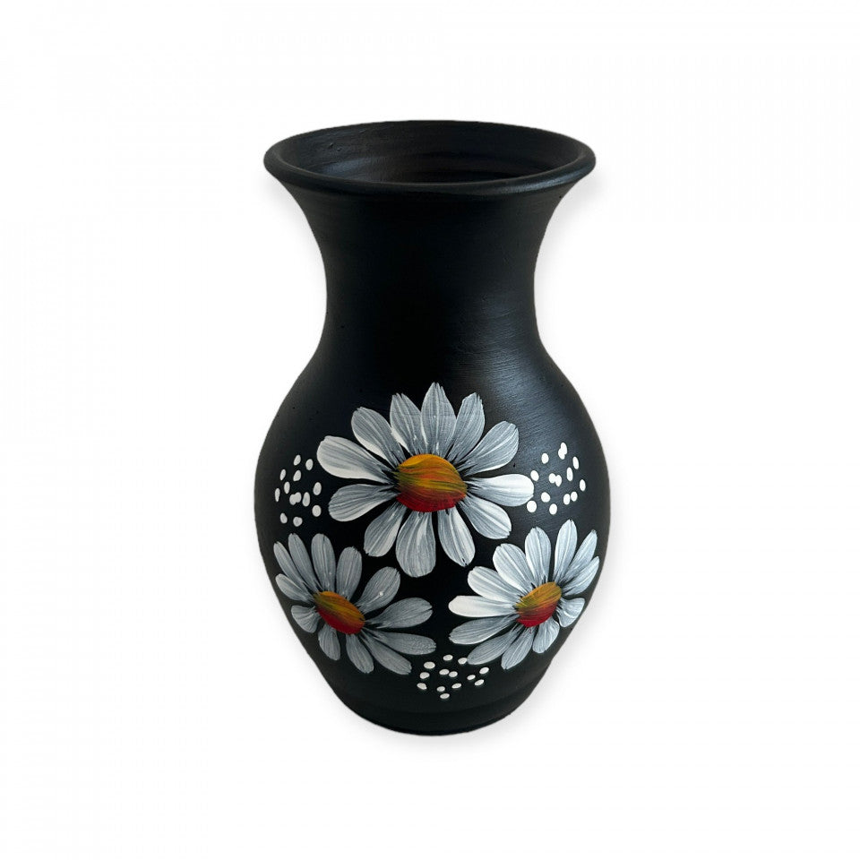 Vaza ceramica neagra, margarete, 20cm