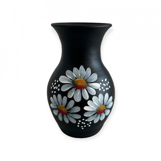 Vaza ceramica neagra, margarete, 20cm