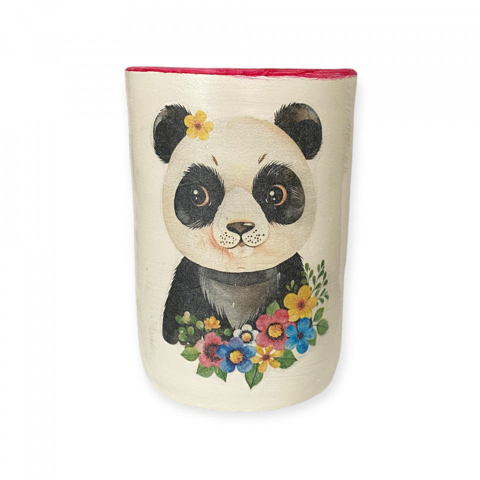 Vaza ceramica tip cilindru, panda, 18cm